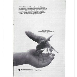 Eastern Airlines Bird in Hand 1970s Vintage Print Ad 9 inch